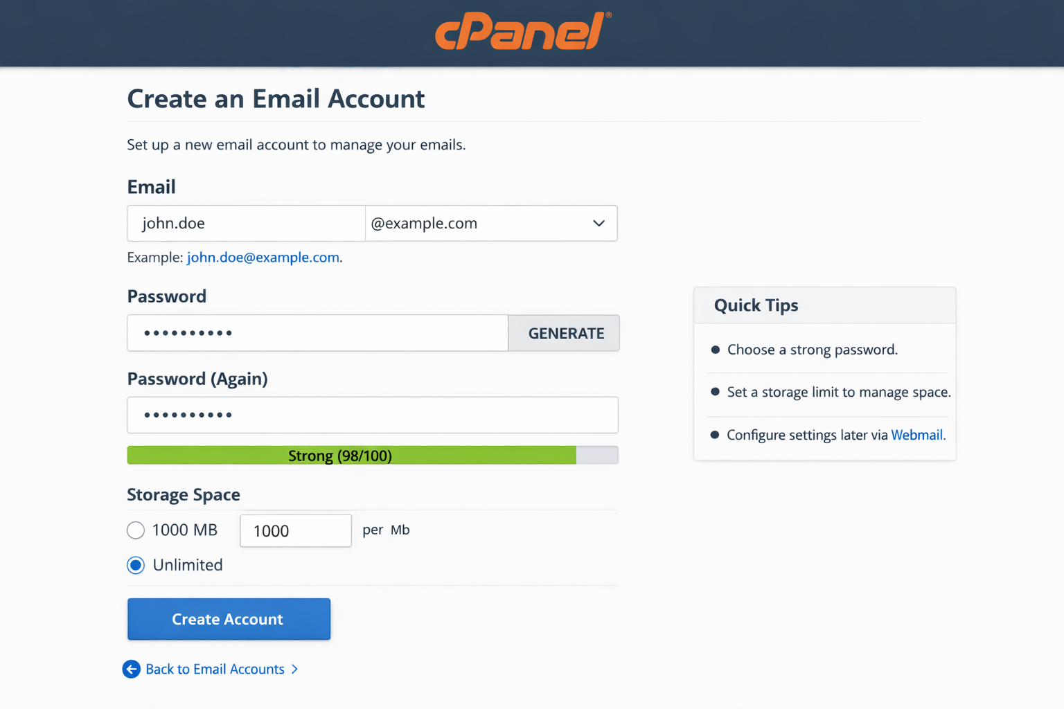 Landscape view of a clean, modern desk setup in a bright home office, featuring one open laptop displaying a simplified cpanel web dashboard login screen with gold and white panels and placeholder input fields.